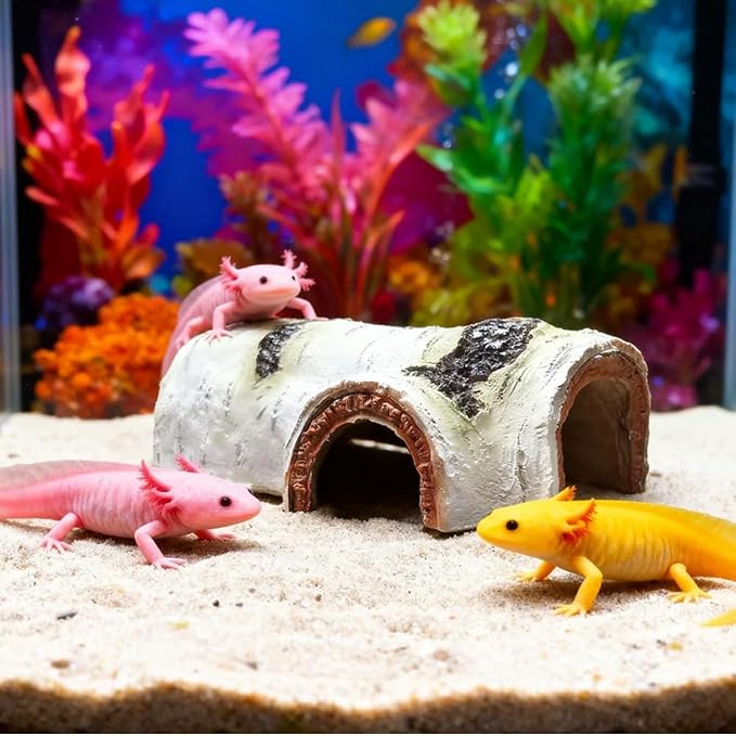 7 pcs Axolotl Hideout Set with Cave Fake Water Plants Filter Balls Reptile Hides Aquarium Terrarium Corner Hideaway Underground Curve Tortoise Turtle Hideout Lizard Fish Tank Decor Accessories