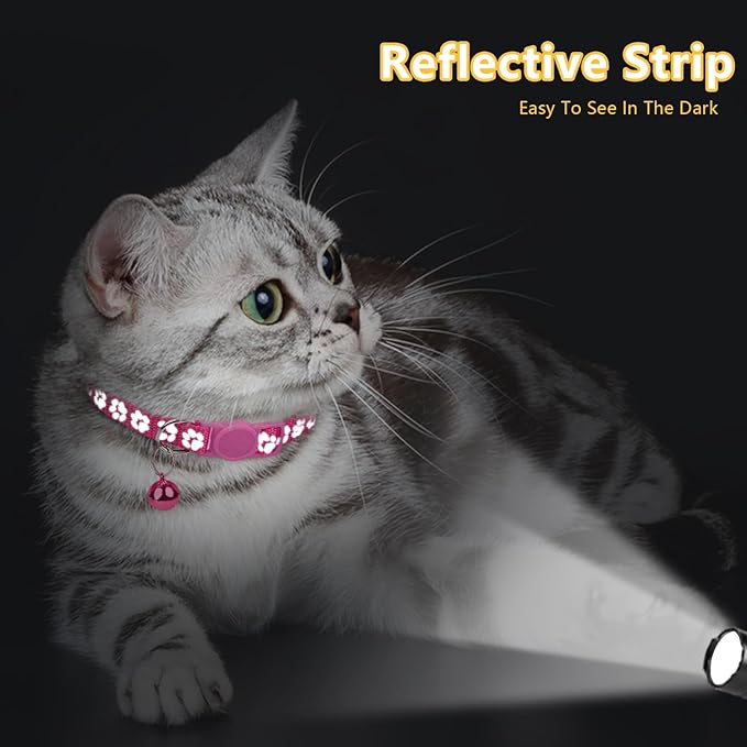 Taglory Reflective Cat Collar Breakaway with Bell, High Visibility Night Strip, Lightweight Adjustable Nylon Collar for Boy Girl Cats, 2 Pack, 7.5-12.5 Inch, Hotpink