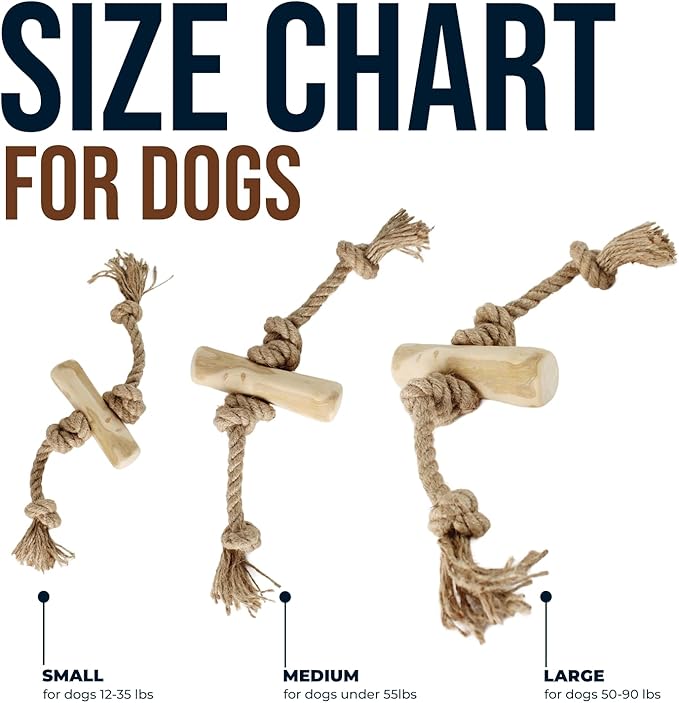 Coffee Wood Dog Chew Large Made of Real Coffee Woods and Hemp Rope - 100% Natural - Natural Dog Chew Toys