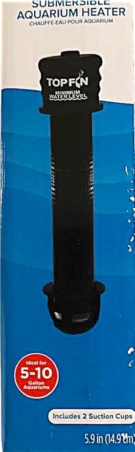 Top Fin Compact Subersible Aquarium Heater On & Off Loght Indicator with Auto Shut-Off. (5-10 Gallon Aquarium)