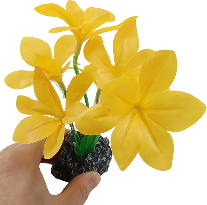 Aquarium Plants Fish Tank Decorations 6.69 Inch Artificial Plastic Plants with Weighted Base, Soft Silk Leaves Realistic Design for Betta Fish Reptile Tank Habitat Decor (Yellow Type-A)