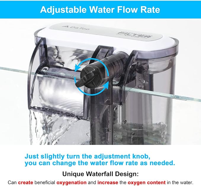 DaToo Aquarium Hang On Filter Small Fish Tank Hanging Filter Power Waterfall Filtration System for 10 to 20 Gallon Aquariums