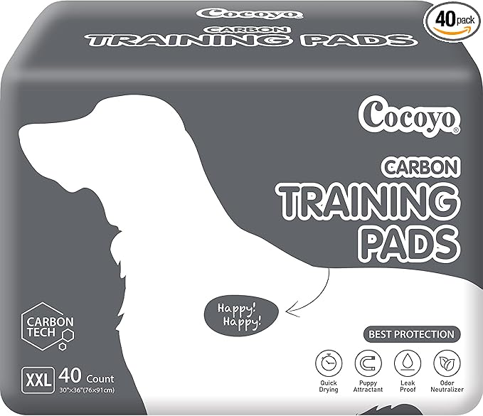 COCOYO Dog Training Pads Extra Large Size丨Carbon Absorb Eliminating Urine Odor Puppy Pads 丨 Premium Charcoal Dog Pee Pads (40 Count, XXL 30x36 inch),Black