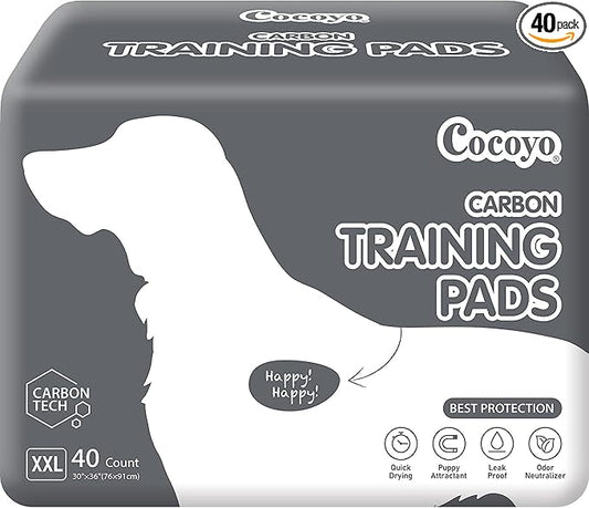COCOYO Dog Training Pads Extra Large Size丨Carbon Absorb Eliminating Urine Odor Puppy Pads 丨 Premium Charcoal Dog Pee Pads (40 Count, XXL 30x36 inch),Black