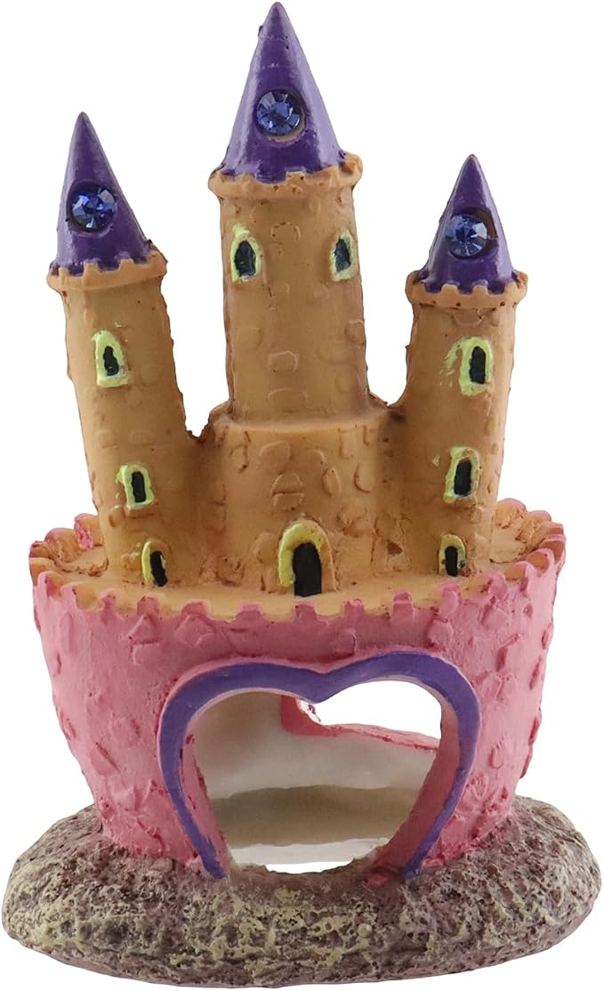 HEVSTIL 3D Resin Aquarium Castle, Cartoon Fish Tank Ornament Safe for Tanks | Available in multicolor & pink. Non-toxic, safe for all fish. Provides cave hideout for betta, shrimp, cichlids. Medium size
