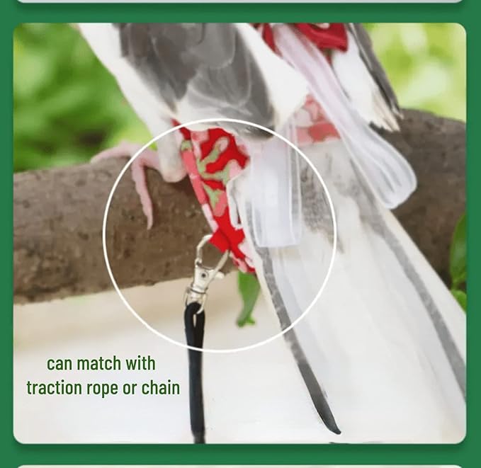 Bird Flight Suits Diapers, Parrot Flight Suits Diapers for Monk Parakeets, Cockatiels Flight Suits, Parrot Clothes, Bird Training Nappy Suit Liners Clothes (XS, Red-B)