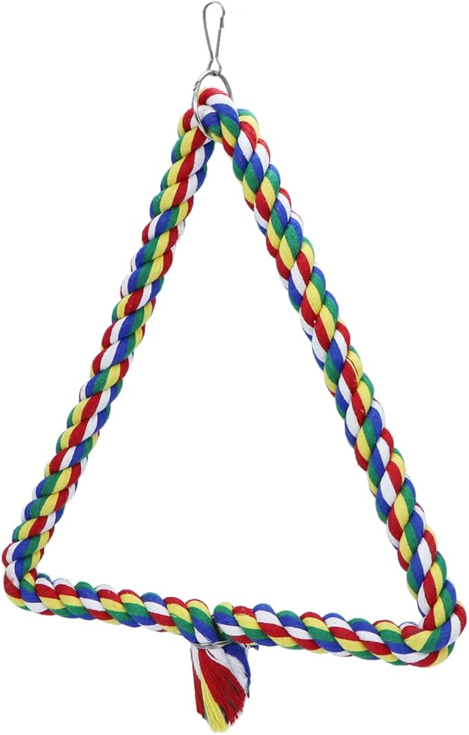 Bird Triangle Rope Swing Colorful Perch Chewing Toy for Parrots Budgie Parakeet Cockatiel Cockatoo (M)