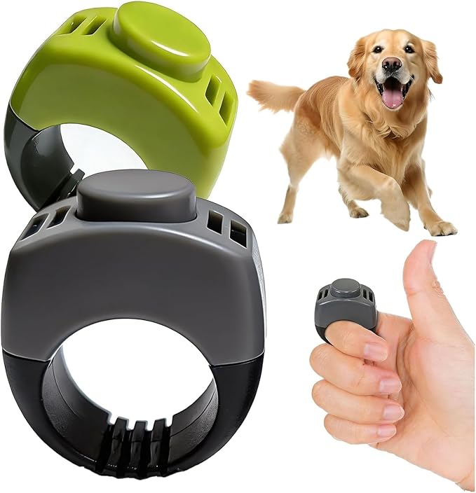 The Set of Easy Clicking Finger Ring Clicker Dog Trainer for Dogs Cats Horses traing Allowing Effective Versatile Training (2pcs Grey+Green)