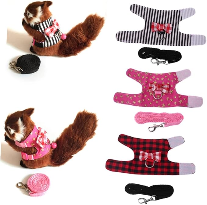 Kisangel Lovely Pet Leash Breathable Mesh Fabric Vest for Small Animals for Hamsters and Guinea Pigs s Red Grids