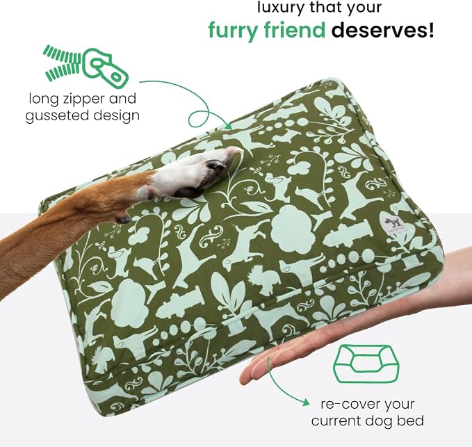 Molly Mutt Huge Dog Bed Cover, Amarillo by Morning, Olive Green & Light Blue 36"x45"x5"