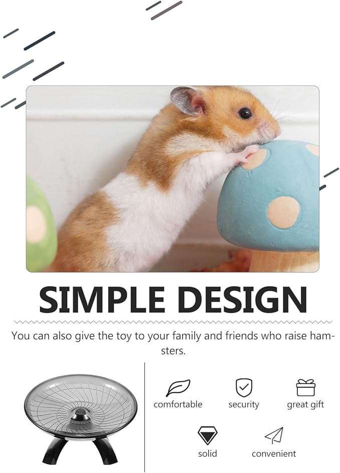 PRETYZOOM Silent Flying Saucer Running Wheel for Hamsters and Chinchillas, Noise-reducing Small Pet Exercise Wheel, Black Hedgehog and Guinea Pig Compatible