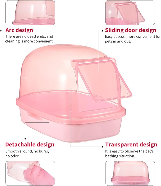 Kisangel Chinchilla Dust Bath House Pink Plastic Sand Bath Container for Small Animals Indoor Habitat Decor 9X6X6 Inches