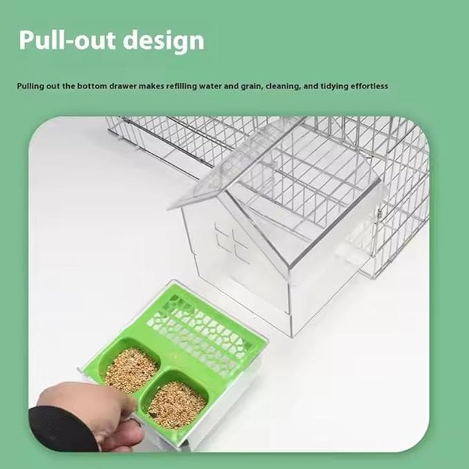 Pull-Out External Parrot Feeder,2025 New Multi-Function Hanging Mess-Free Bird Feeder,with Two Food Troughs, Pull-Out Design,Easy to Fill/Clean,Long-Lasting Outdoor Use for Finch and Hummingbird