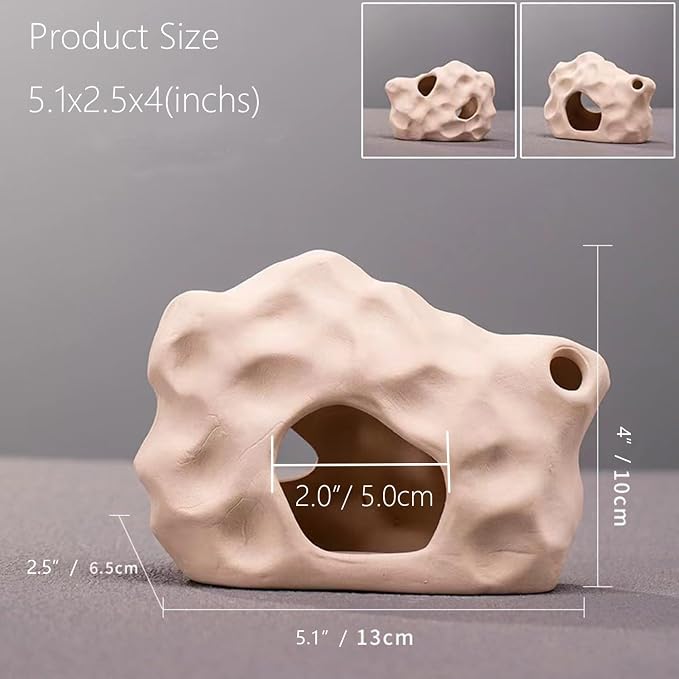 SpringSmart Aquarium Decor Rock Cave for Fish Shrimp Turtle Crab, Betta Fish Tank Decorations Ceramic Hiding Stone, Fish Bowl Landscape Rock with Plastic Plant
