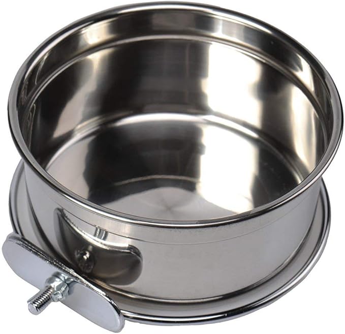Bird Parrot Feeding Cups with Clamp Holder Stainless Steel Coop Cup Food Water Bowls Dish Feeder for Cockatiel Conure Parakeet Chinchilla Hummingbird