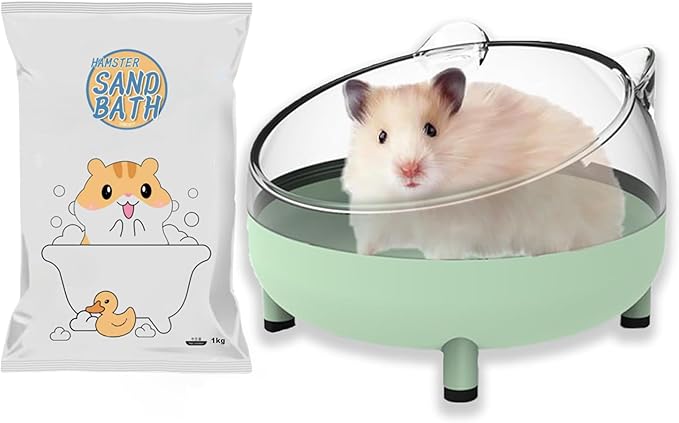 Meow&Woof Hamster Sand Bath Container & Dust-Free Bath Sand Set, 6.5" Sandbox Toilet for Hamster, Gerbil, Chinchilla, Mice – 2.2 lbs Potty Litter Sand for Small Animals (Light Green)