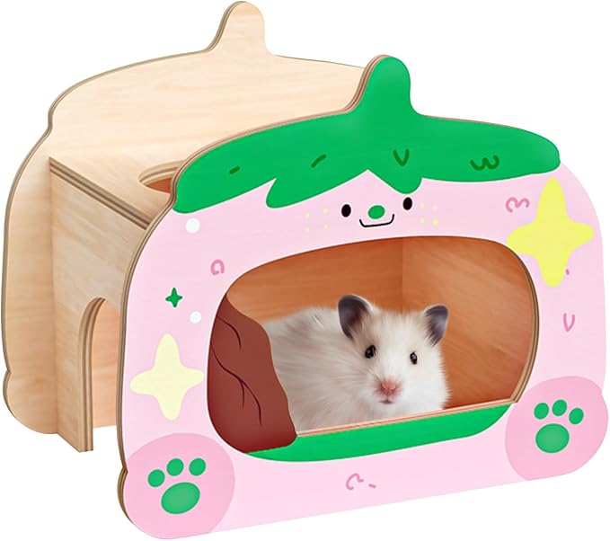 mini&moe Hamster Houses and Hideouts - Wooden Hamster Hideouts Multiple Entrances Small Animal Habitat Cage Accessories & Decor for Syrian Dwarf Gerbils Rat Mouse