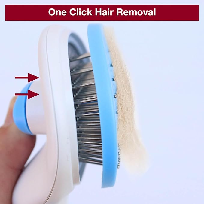 Self Cleaning Slicker Brush with massage particles, suitable for cats, dogs with long and short fur, Blue