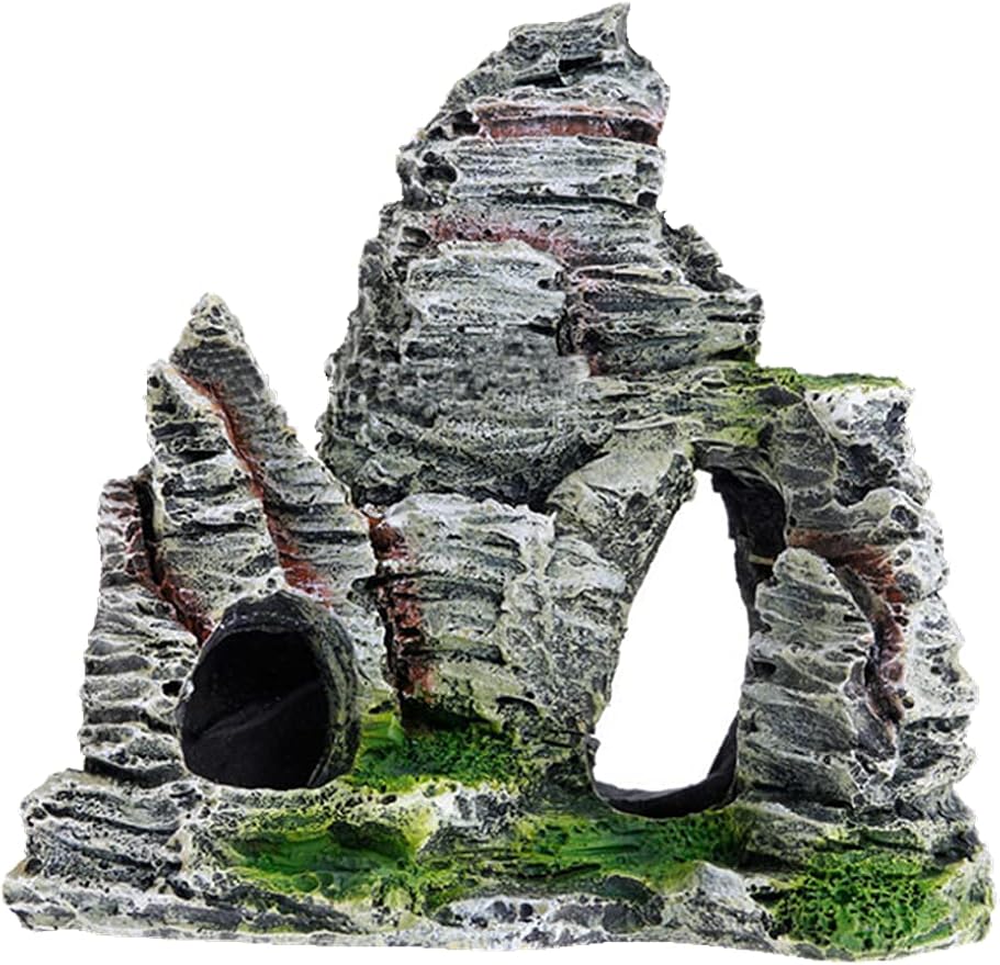 Ulalaza Aquarium Decorations Landscaping Tree Stump Hole Rock Cave Hideouts Stone Fish Tank Resin Driftwood Painted with Realistic Details Over House Supplies Castle Accessories