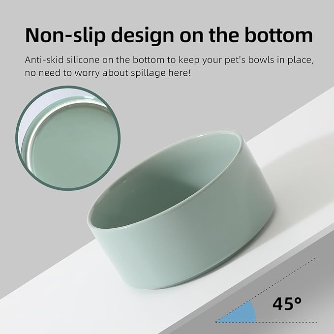 Havniva Ceramic 7.3inch Dog Bowl, Food and Water Bowl for Medium Breed Dog, Pet Feeder for Replacement (Single Bowl, Light Green)