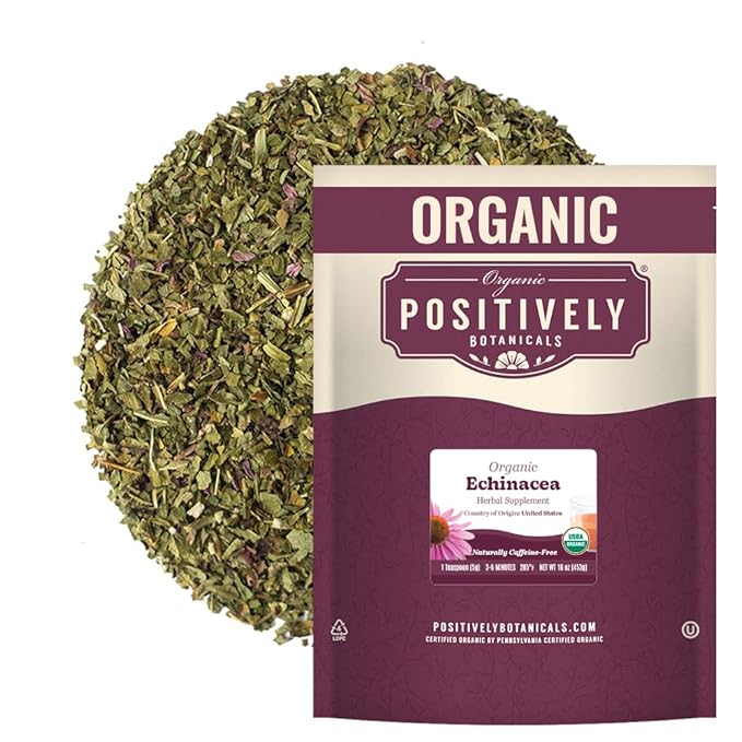 Organic Positively Botanicals Company, Echinacea Purpurea, Herbal Tea Loose Leaf Botanical, 16 Ounce
