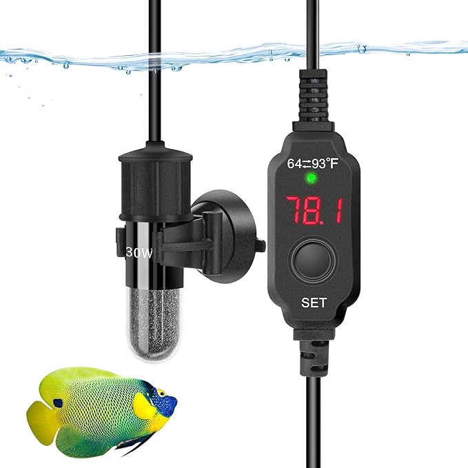 YOFOTHS Adjustable Mini Aquarium Heater 0.5/1/2/3 Gallon Submersible Small Fish Tank Heater 10W/20W/30W Digital Display Thermostat External Temperature Controller(30W)