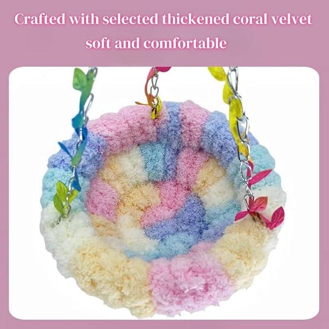 Hanging Bird Hammock for Cage Warm Plush Hanging Bird Bed Bird Snuggle Hut Parrot Hanging Sleeping Bird House for Parakeet, Conure, Budgie, Cockatiel, Lovebird, Finch, Hamster-Pink