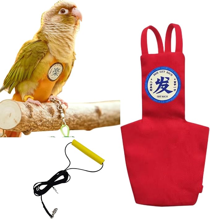 MANON ROSA Bird Diapers Leash Set Washable Reusable Handmade Flight Suit Waterproof Inner Layer - Protective Parrot Nappy Clothes Parakeets Macaws Budgies Canaries (Red6,Blue Monk Parakeet)