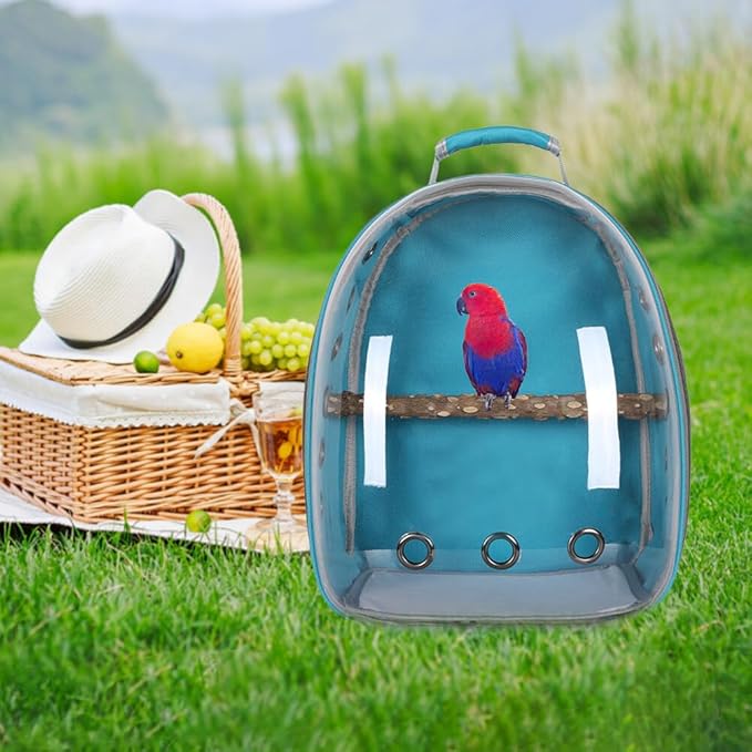 Surakey Parrot Backpack with Wooden Perch Standing Bird Carrier Cage, Carrier Shoulders Bag for Pet Birds Magpies Outing Travel (Pink)