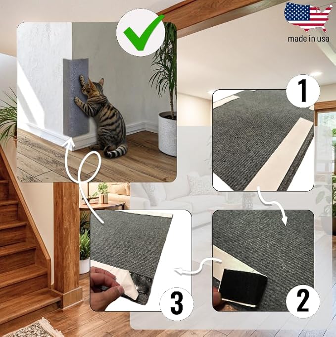 Wall Cat Scratcher – Stops Wall & Corner Scratching – Double-Sided Carpet Wall Mounted Cat Scratcher – Corner Cat Scratcher – Wall Scratchers for Indoor Cats