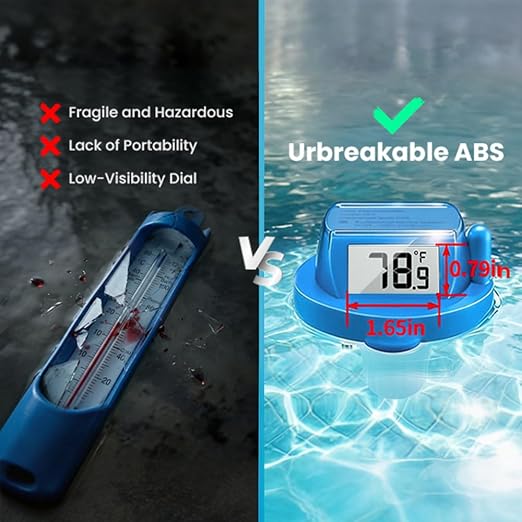 Pool Thermometer Floating, Digital Swimming Pool Thermometer, IPX8 Waterproof with Double Sided Display for Pond, Hot Tub, Aquarium (Light Blue, Battery Powered)