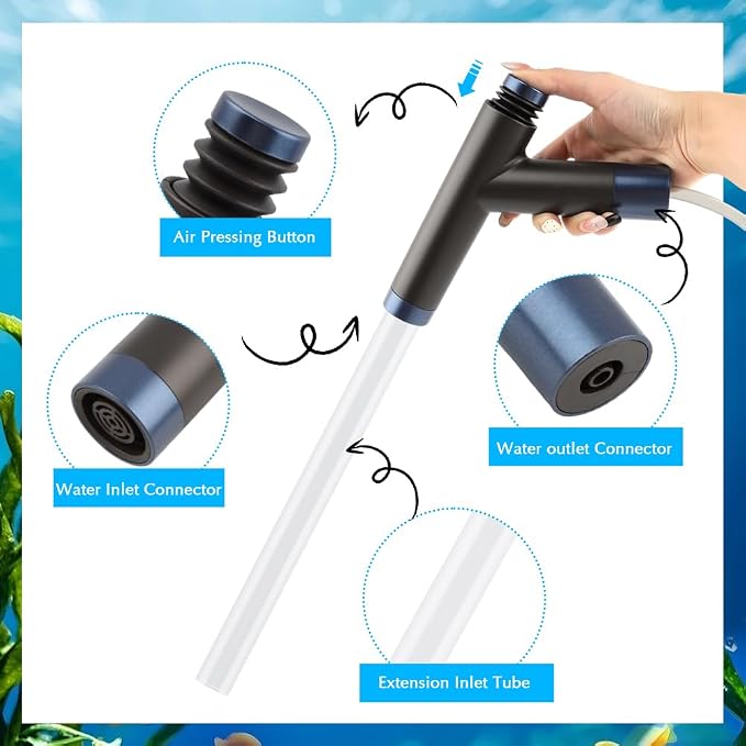 Aquarium Siphon Gravel Cleaner, Fish Tank Vacuum Cleaning Kit, Manual Water Changer Pump for Aquarium and Turtle Tanks, Gravel Vacuum Sand Washer for Removing Waste and Debris(COLOR:Black+Transparent)