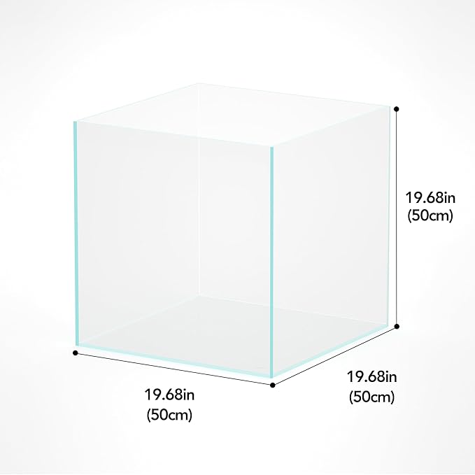 LANDEN 31 Gallon Cube Rimless Low Iron Aquarium Fish Tank,19.7" L × 19.7" W × 19.7" H (50cm x 50cm x50cm) 8mm Thickness with Nano Foam Leveling Mat Included