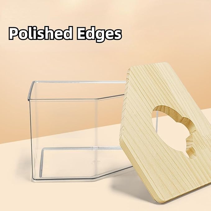 Hamster Sand Bath Box Container, Mini Pet Sandbox Lid Design Take Bath Wooden Sandbox Dust Bath, Transparent Bathroom & Digging Box Acrylic Hamster Litter Box Small Animal Accessories (D Small)