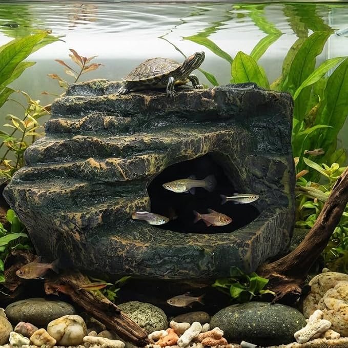 Reptile Tank Accessories, Turtle Tank Decor, Aquarium Caves, Perfect Gecko Hide, Fish Aquarium Decor, Professional Turtle Basking Platform (Antique)