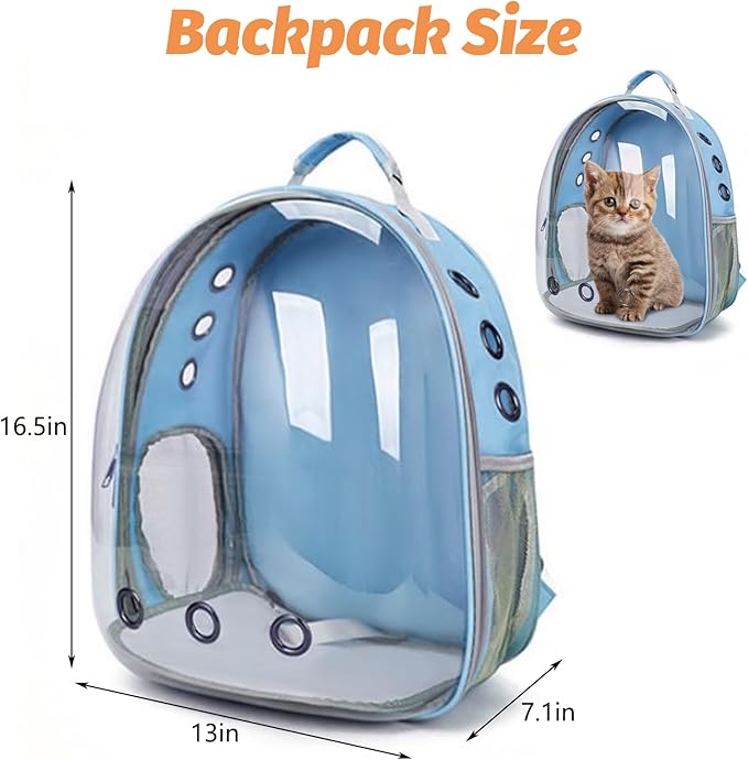 kathson Bearded Dragon Carrier with Harness and Leash Set, Large Reptile Travel Carrier Portable Lizard Backpack Clear Small Animals Carrying Bag for Gecko Hamster Rabbit Hedgehog Kitten (Blue)