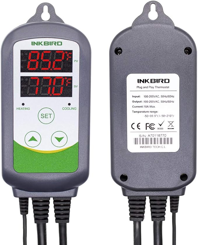 Inkbird ITC-308 Digital Temperature Controller Thermostat | 110V 10A 1100W 2-Stage Outlet with Heating and Cooling Mode for Carboy Homebrew Fermenter Greenhouse Terrarium