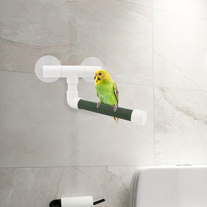 Hypeety Bird Parrot Stand Perch Shower Perch Standing Toy Portable Suction Cup Parrot Bath Stands Suppllies Holder Platform Parakeet Window Wall Hanging Play (2 Suction Cups Green)