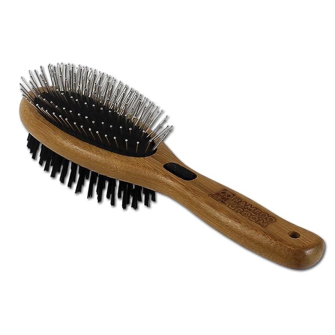Bamboo Groom Combo Brush with Bristles & Stainless Steel Pins for Pets, Large