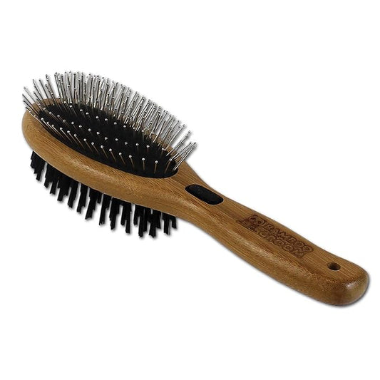 Bamboo Groom Combo Brush with Bristles & Stainless Steel Pins for Pets, Large