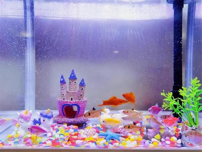 Cute Cartoon Aquarium Castle Decor, Pink Fairy Castle Ornament for Fish Tank, Small Fish Shrimp Hide Caves House Hideouts for Shrimp Crab Betta Cichlids Tank