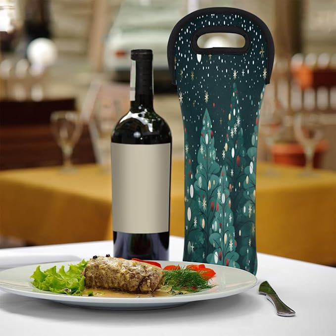 Christmas Tree Wine Bag Single Bottle Wine Tote Bag Neoprene Wine Carrier Bags with Carry Handle Portable Wine Bottle Holder for Travel Party Picnic