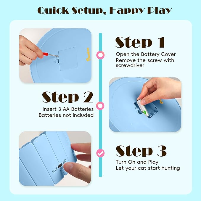 Pawaboo Interactive Cat Toy with Running Mouse, Electronic Motion Cat Toy Automatic Teaser for Indoor Cats, Pop and Play Hide Seek Cats Toys Hunting Mouse for Pet Kitten Play Fun Exercise, Blue