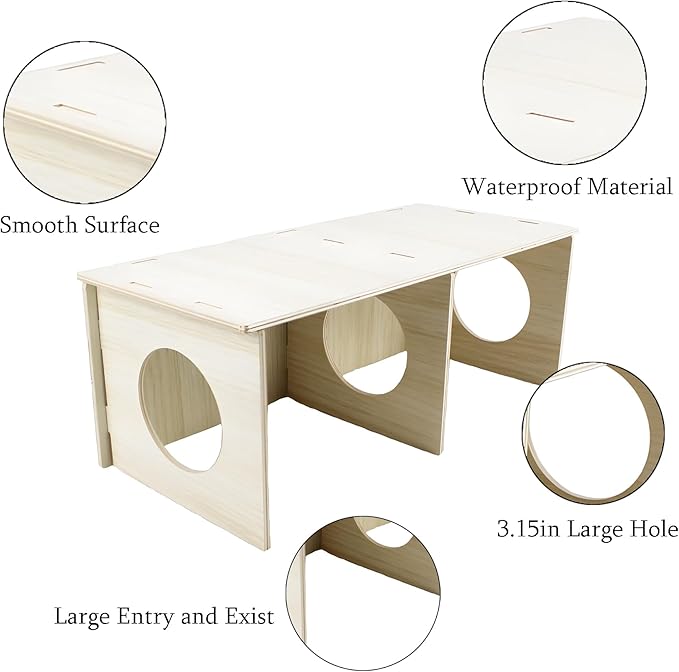 Amonk Wooden Hamster Secret Peep Shed 14x5.5x6in Large 2-Chamber Hideout & Tunnel Exploring Toys for Hamsters Guinea Pigs Pigs and Other Small Animals