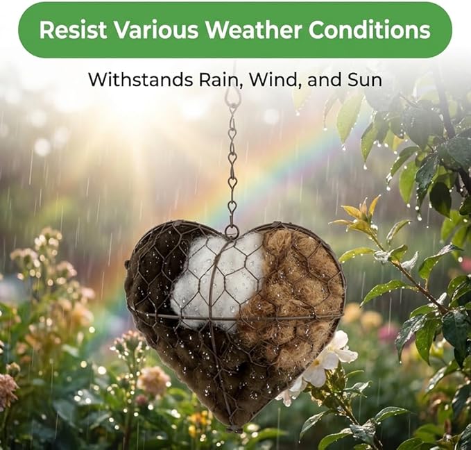 Alpaca Fiber Bird Nesting Heart, Refillable Bird Nesting Material Holder, Hummingbird Houses Nest Boxes for Outdoor Wild Birds Nestings