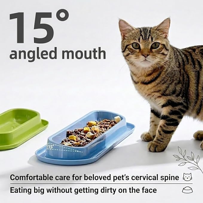 Multi-Cat Home 4-Pack, Long Pet Food Bowls, Large Capacity Non-Slip Easy Clean Dishes for Indoor & Outdoor Feeding (Pink, Yellow, Green，Blue,)