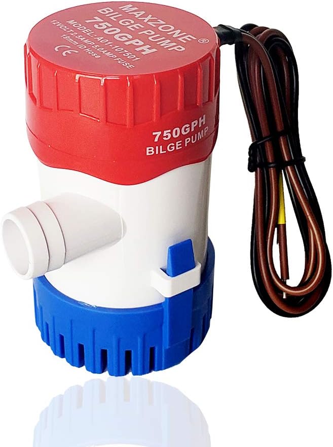Submersible Boat Bilge Water Pump 12v Non-Automatic Marine Electric Bilge Pump for Ponds, Pools, Spas Silent, Boat Caravan RV Submersible (750 GPH)