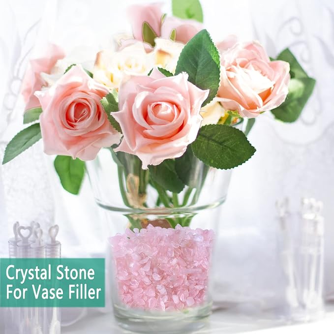 Natural Rose Quartz Crystal Quartz Rocks Chips Vase Filler Rocks for Succulent Plant Small Fish Tank Aquarium Gravel Decorative Pebbles Stones(200 gram)
