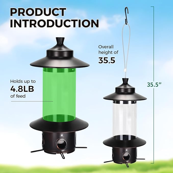 Squirrel Proof Bird Feeders for Outdoor: 4.8LB Large Capacity Hanging Bird Feeder, Weight-Activated Mechanism Wild Bird Feeders, Chew-Proof Metal Birdfeeder for Finch Cardinal Chickadee