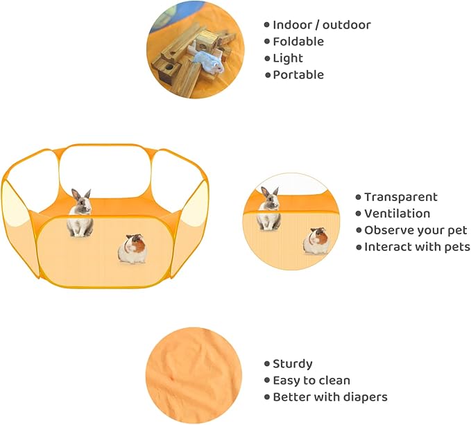 Amakunft Small Animal Playpen, Pop-Up Portable Play Yard for Guinea Pigs, Rabbits, Hamsters, Hedgehogs, Foldable Exercise Fence with Breathable Mesh for Indoor Outdoor Use